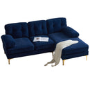 Modern Velvet L Shaped Sectional Sofa for Living Room and Bedroom, Blue, 82.6 Inch