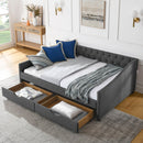 Upholstered Tufted Daybed With 2 Drawers, Waved Arms