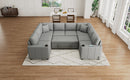 Multi-functional U-shaped Sectional Sofa Convertible Pull-out Bed Gray Chenille 107.1'
