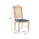 Elegant French Country Dining Chairs Set of 6 with Cane Backrest & Upholstered Seats in Blue Gray Solid Rubberwood Frame