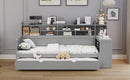 Wooden Twin Size Daybed with Storage Shelves, Multi-functional Bed with Twin Size Trundle Bed and  Study Desk, Gray