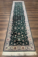 Pak Persian Runner Rug 2.6 x 10, Dark Green and Beige, Floral Allover