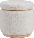Cream Sherpa Deluxe Storage Ottoman Solidwood Base