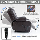 Dual Motor Infinite Position Up to 350 LBS Leatherair Power Lift Recliner Chair, Heavy Duty Motion Mechanism with 8-Point Vibration Massage and Lumbar Heating, Stainless steel Cup Holders, Brown