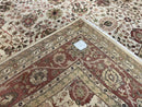 Large Indian Rug 10x14, Hand Knotted Indo Persian Gandehar Oriental Carpet, Vintage Wool Rug 10 x 14 ft Cream Red Floral Allover Traditional