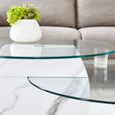Modern White Marble Pattern Coffee Table - Versatile Design, Tempered Glass, MDF, Oval Countertop