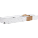 TV Stand and Coffee Table with Faux Marble, Walnut Wood Grain Finish, Set of 2, Modern Entertainment Center for TVs up to 88", Center Table with 2 Storage Drawers for Living Room, White