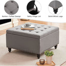 Grey Tufted Storage Ottoman Square For Living Room