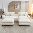 Chenille Upholstered Sectional Sofa with Removable Ottoman, USB Ports, Cup Holders, and Storage, Beige, 111'