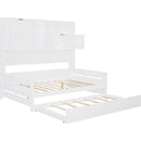 Full Size Wooden Daybed With Twin Size Trundle, and All-in-One Cabinet and Shelf, White