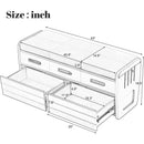 Rustic Storage Bench with 2 Drawers, Hidden Storage Space, and 3 False Drawers at the Top, Shoe Bench for Living Room, Entryway (White)