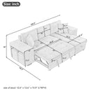 Modern L-Shape 3 Seat Reversible Sectional Couch with Pull Out Sleeper, Storage Chaise & 2 Stools, Cream, Linen Chenille