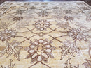 Oversized Peshawar Chobi Oushak Area Rug 11.6 x 12.5, Wool Hand-Knotted Light Gold & Ivory Decorative Pakistani Floral Carpet, 11x12 - 12x13