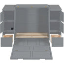 Twin Size Murphy Bed with Drawers, Cabinets and USB Ports,Gray