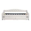 Upholstered Twin XL Size Daybed with LED Belt and 2 Drawers, Beige, Linen Material