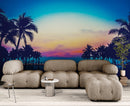 Tropical Night Wallpaper Mural – Miami Sunset Over Resort Pool & Beach.