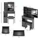 29.2' Small Size Left Drawer Desktop Vanity Table + Cushioned Stool, Extra Large Right sliding mirror, Multi Layer High Capacity Storage, Practical Fashionable Dresser, Suitable For Small Space