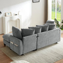 Modern L-Shaped Sectional Sofa with Storage, Movable Ottoman, and Throw Pillows, Grey Chenille, 83'