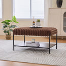Upholstered Ottoman Coffee Table Foot Rest with Black Metal Legs and Wooden Storage, Faux Fur, Brown