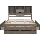 King Size Platform Bed with Storage Headboard and 8 Drawers, Gray