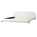 King Size Bed Frame with Boucle Fabric, Upholstered Platform Bed with Curve-Shaped Design & Thick Headboard, White