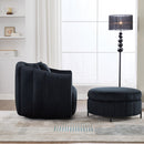Oversized 40.35 in. Velvet Swivel Barrel Accent Chair and Ottoman Set with Storage, Black