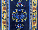 Chinese Art Deco Rug 3 x 5.9, Handmade Chinese Peking Carpet, Dark Blue and Gold, Medallion, Asian Oriental 3x6 Hand Knotted Vintage Rug