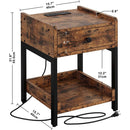 Bedside Table With Charging Station In Vintage Brown