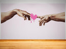 Pink Wallpaper Mural. Creation of Adam Wall Mural. Michelangelo Sistine Chapel.