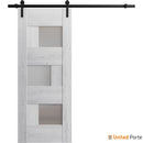Sete 6933 Nordic White Barn Door with Frosted Glass and Black Rail