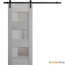 Sete 6933 Light Grey Oak Barn Door with Frosted Glass and Black Rail