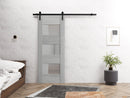 Sete 6933 Light Grey Oak Barn Door with Frosted Glass and Black Rail