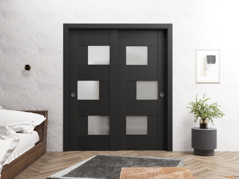 Sete 6933 Matte Black Barn Door Slab with Frosted Glass