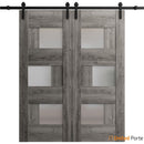 Sete 6933 Nebraska Grey Double Barn Door with Frosted Glass and Black Rail