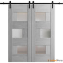 Sete 6933 Light Grey Oak Double Barn Door with Frosted Glass and Black Rail