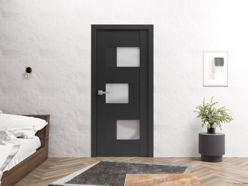 Sete 6933 Matte Black Barn Door Slab with Frosted Glass