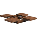 Square Marble Veneer Coffee Table Sliding Top with Storage in Walnut 39.4"