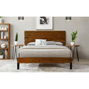 Mid-Century Modern Solid Wood Bed Frame Queen Size Platform Bed with Three-Piece Headboard Design, No Box Spring Needed, Brown