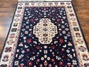 Belgium Power Loomed Rug 5.6 x 7, Navy Blue and Ivory, Heriz Pattern, Vintage Oriental Carpet