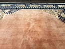 Chinese Wool Rug 11x18, Palace Sized Chinese Carpet, Peking Rug, Peach and Blue, Open Field, Simple Design, Art Deco Rug, Large Handmade Rug