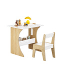 Kids Table Set with One Chair, Multifunctional Wooden Children Study Table-Convertible Tabletop for Study, Drawing & Play, Natural