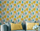 Autumn Leaves Wallpaper. Yellow, Grey, Teal Leaf Wall Mural.
