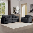 Modern Living Room Sofa Two-Piece Set, Grey Corduroy, Single and 3-Seater Sofas