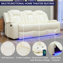 Power Recliner Sofa Set With LED Lights Creamy Finish
