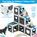 Outdoor Wooden Cat Catio - Large Solid Wood Cat Cage Playpen with 2 Jumping Platforms & 7 Napping Houses, Walk-in Cat Kennel Condo Shelter, Grey