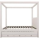 Twin Size Upholstery Canopy Platform Bed with Trundle and Three Storage Drawers, Beige