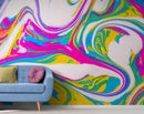 Vibrant Neon Ink Swirl Wallpaper. Abstract Pink, Yellow & Blue Colors.