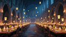 Floating Candles Great Hall Wallpaper Mural. Wizardly Dining Room Ambiance Wall Art.