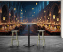 Floating Candles Great Hall Wallpaper Mural. Wizardly Dining Room Ambiance Wall Art.