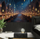 Floating Candles Great Hall Wallpaper Mural. Wizardly Dining Room Ambiance Wall Art.